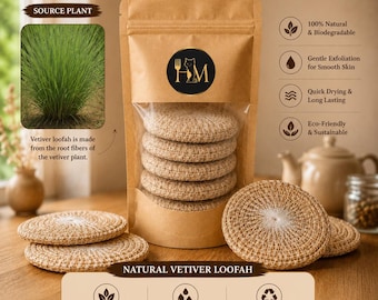 Natürlicher Vetiver Luffa Schwamm | Bio-Peeling, biologisch abbaubarer Körperpeeling