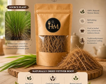 Natural Vetiver Roots Bundle, Khus Roots, Organic Cooling Ayurvedic Herb (100 Grams)