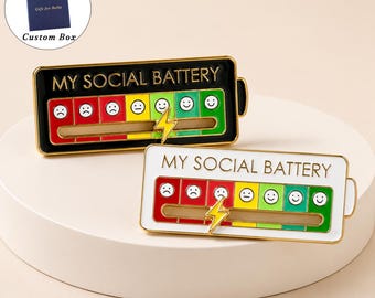 Schuifspeld My Social-batterij instellen, broche stemming batterij, interactieve emaille pin, grappige introverte badge, cadeau sociale energie