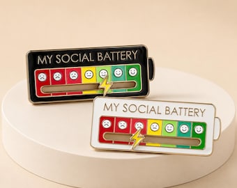Schuifspeld My Social-batterij instellen, broche stemming batterij, interactieve emaille pin, grappige introverte badge, cadeau sociale energie