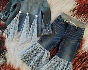 3T Girls Upcycled Bell Bottom 2 Pc. Jeans Set