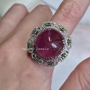 Precious Ruby Gemstone Ring, Natural Tsavorite, Diamond Jewelry, 925 Sterling Silver, Engagement Gift