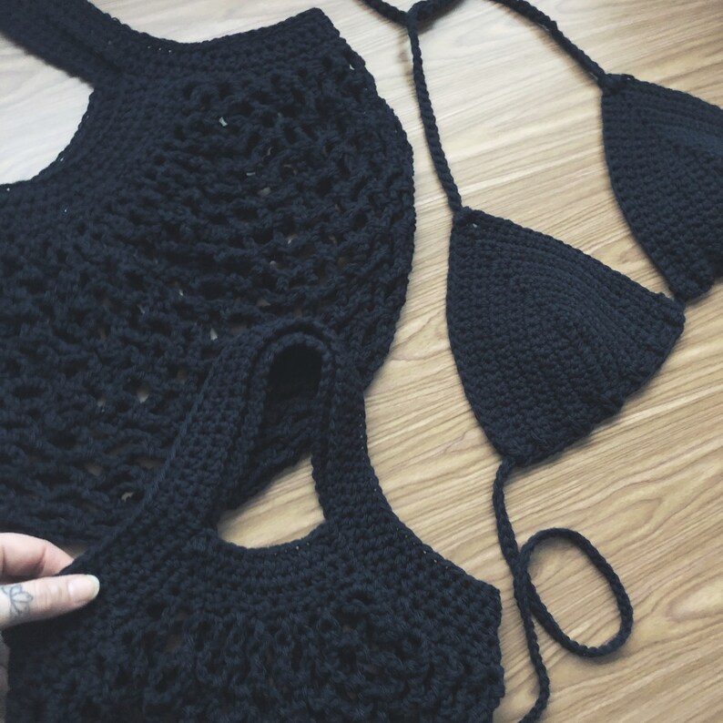 Black Crochet Bikini Top Adult Size