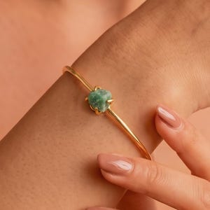 Simple Raw Natural Stone Charm Bracelet, 18k Gold Plated Amazonite Adjustable Bracelet for Women, Gold Gemstone Bracelet, Gift for Her