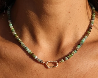 Collar delicado con cuentas de piedra natural, collar con dije de oro de 18k, collar de piedras preciosas, collar para mujer, regalo de cumpleaños, regalo para ella.