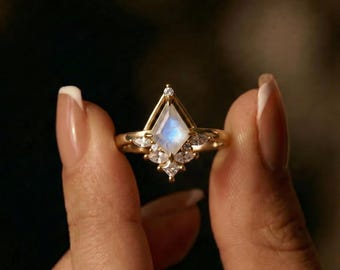 Anillo ajustable de plata 925 con piedra lunar, anillos de ágata musgosa con circonitas engastadas en oro de 18k, joyería de piedras preciosas