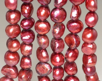10X9MM RED NATURAL PEARL GEMSTONE GRADE A POTATO LOOSE BEADS 7/"