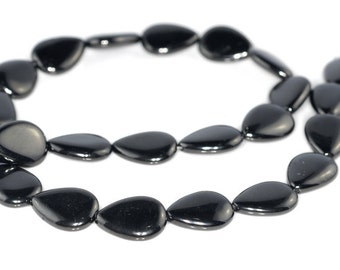 17-18MM BLACK JET GEMSTONE ORGANIC FLAT ROUND CIRCLE LOOSE BEADS 15.5/"