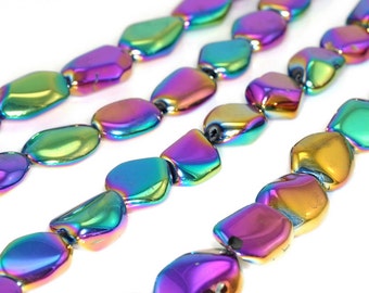 TITANIUM PURPLE QUARTZ GEMSTONE DARK PURPLE NUGGET 15X10MM LOOSE BEADS 7.5/"