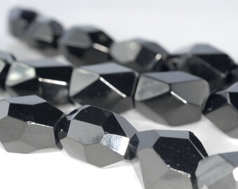 25X18MM BLACK JET GEMSTONE ORGANIC RECTANGLE LOOSE BEADS 15.5/"