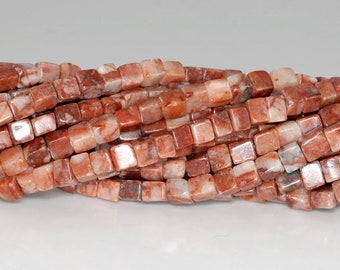 4MM YELLOW RED SILVER LEAF JASPER GEMSTONE SQUARE CUBE LOOSE BEADS 15/"