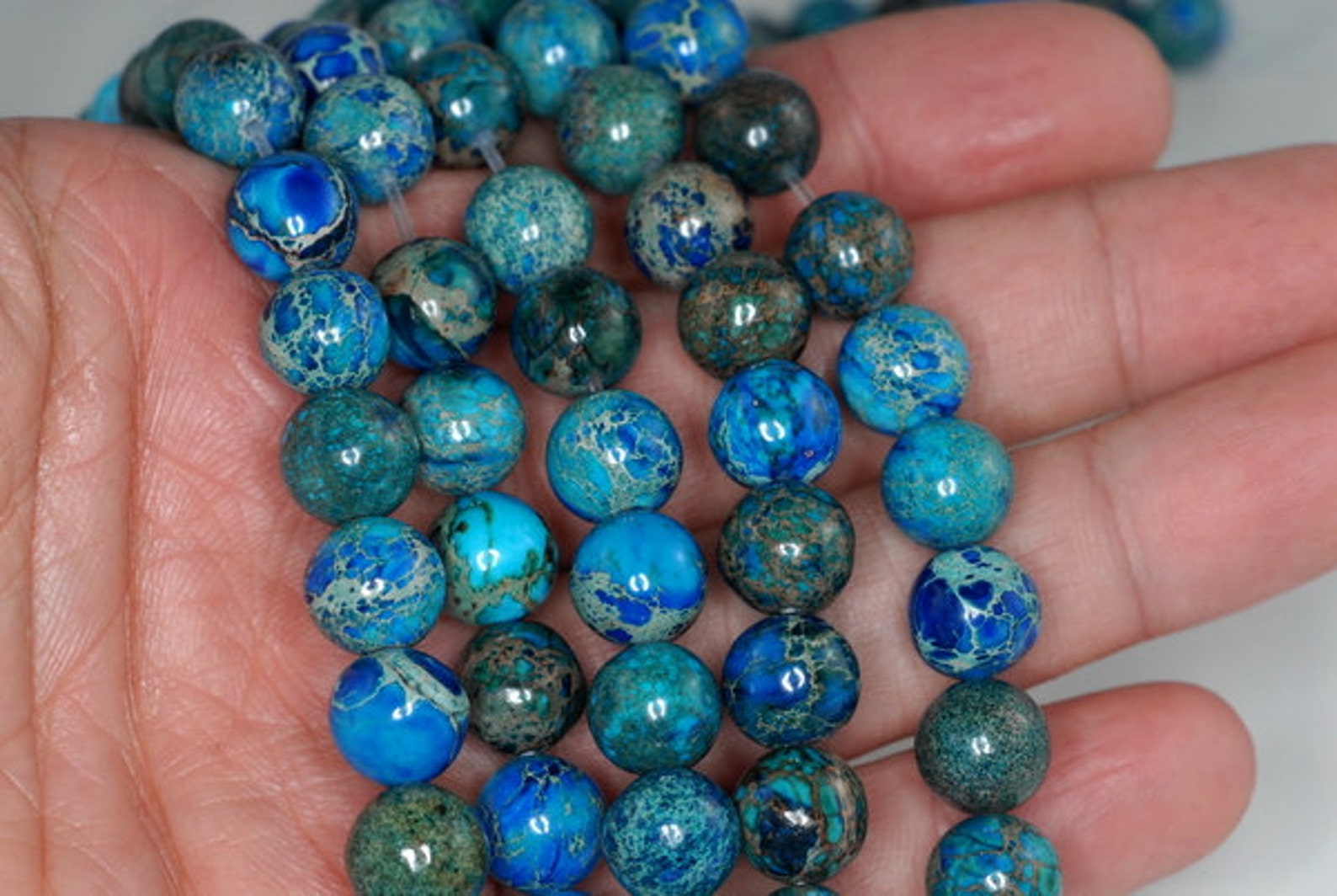 10mm Imperial Jasper Gemstone Blue Round 10mm Loose Beads 7.5 Etsy