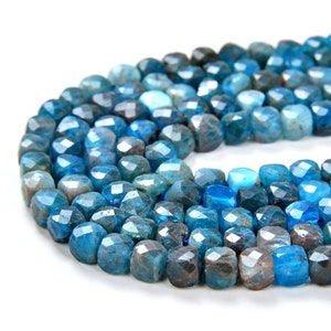 4-5MM Blue Apatite Gemstone Grade A Micro Faceted Square Cube Loose Beads 15 inch Full Strand (80007858-P7)