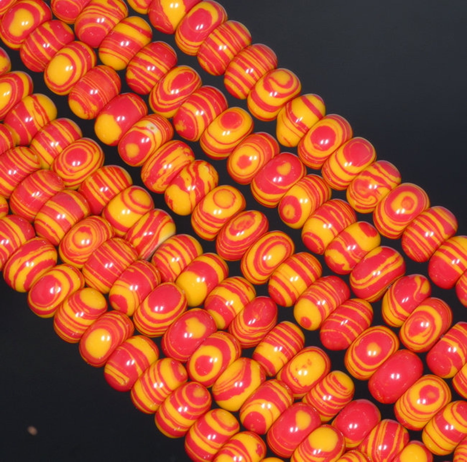 8x5mm Red Yellow Matrix Turquoise Gemstone Rondelle Loose Beads 15.5 ...