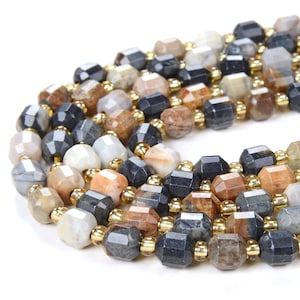 6MM Natural Gray Picasso Jasper Gemstone Faceted Prism Double Point Cut Loose Beads (D32)