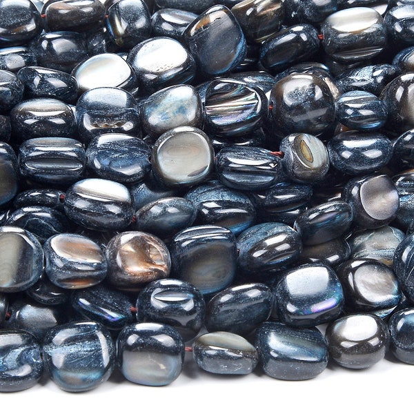 Dark Blue Mother of Pearl Shell MOP Gemstone 8-12MM Pebble Nugget Loose Beads (D433)