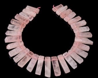 44X10-26X10MM Natural Madagascar Rose Quartz Gemstone Gradated Slice Stick Points Loose Beads 15.5 inch Full Strand (80016533-S15)
