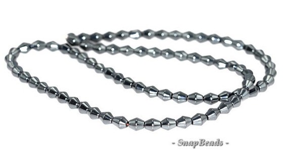 NOIR BLACK HEMATITE GEMSTONE BLACK BICONE 5X4MM LOOSE BEADS 16/"