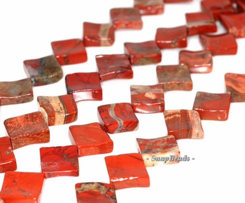 Diagonal Diamond Square Loose Beads 15.5 inch Full Strand 21mm Brick Red Jasper Gemstone Brow 90145521-237