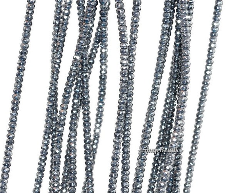 3x2mm Noir Black Hematite Gemstone Black Faceted Rondelle Loose Beads 16 inch Full Strand 90147070-336 image 1