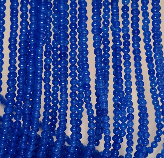 2MM SAPPHIRE BLUE JADE GEMSTONE DARK BLUE ROUND 2MM LOOSE BEADS 16/"