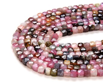 Flat Cube Chips Of MULTI TOURMALINE Smooth Beads6mm Cube Chips Shape 18\u201d Tourmaline Gemstone Beads.New Arrival Exceptional Tourmaline Gems