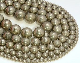 8mm Palazzo Iron Pyrite Gemstones Grade AAA Round Loose Beads 15.5 inch Full Strand (90107043-401)