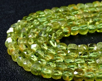 4MM Natural Peridot Gemstone Grade AA Micro Faceted Cube Loose Beads (P44)