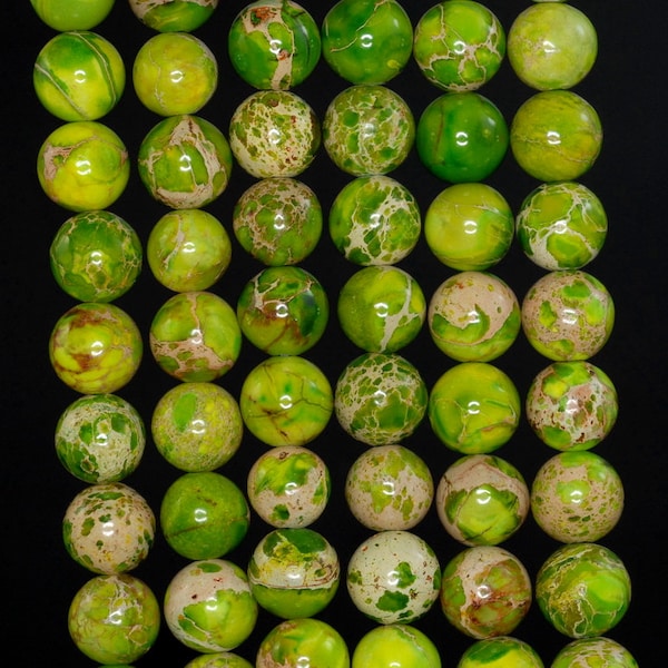 8mm Sea Sediment Imperial Jasper Gemstone Grade AA Yellow Green Round Loose Beads 15 inch Full Strand (90184453-357)