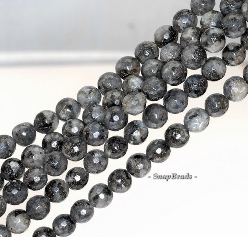 8mm Larvikite Gemstone Grey Black Faceted Round Loose Beads 15 inch Full Strand 90148761-239 image 2