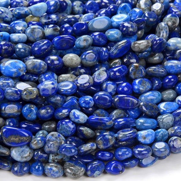 6-8MM Natural Lapis Lazuli Gemstone Pebble Nugget Loose Beads (D183)
