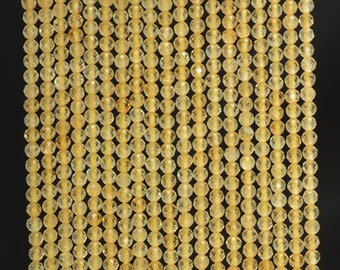 Cuentas sueltas redondas microfacetadas de citrino natural genuino de 2 mm, grado AAA, color amarillo, tira completa de 15,5 pulgadas (90143422-107-2 g)