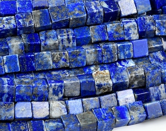 Natural Lapis Lazuli Gemstone Square Cube 7MM Loose Beads 7 inch Half Strand (80019014-D523)