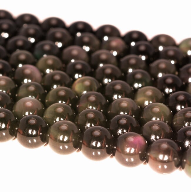 8mmNatürliche Regenbogen Obsidian Perlen, Schwarz