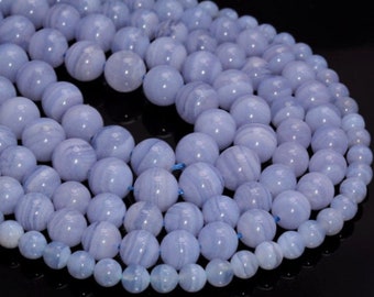 Calcedonio Agata Blu Pizzo Pietra Preziosa Grado AAA Rotondo 4 mm 6 mm 7 mm 8 mm 9 mm 10 mm Perline Sfuse (A271)