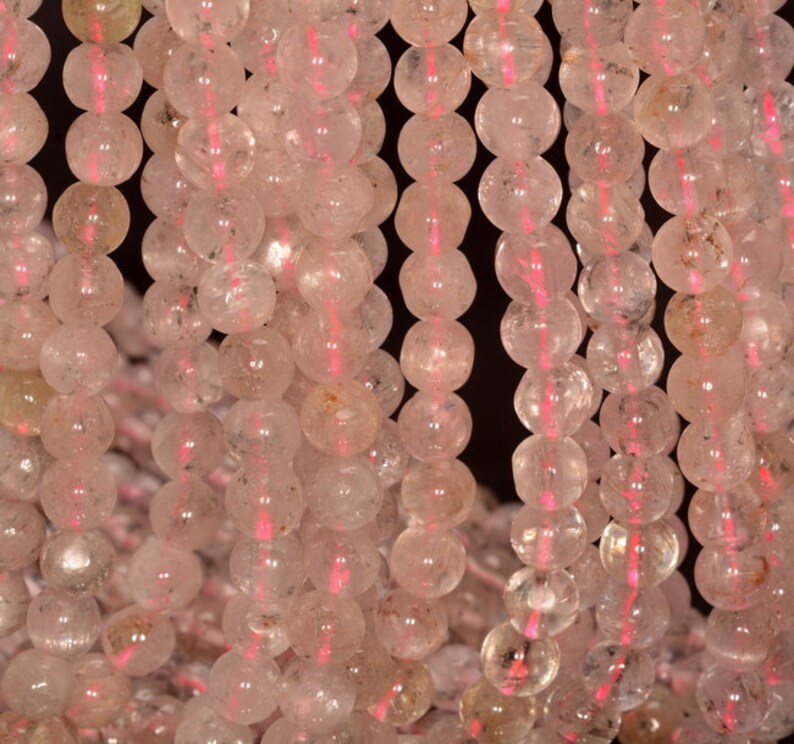 80005398-464 7-8mm Genuine Pink Gemmy Kunzite Gemstone Grade AA Transparent Pink Nugget Round Loose Beads 16 inch Full Strand