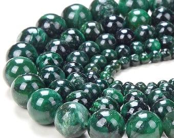 Natural Green Mica Muscovite in Fuchsite Deep Emerald Green Gemstone Grade AAA Round 6MM 8MM 10MM 12MM Loose Beads (D258)