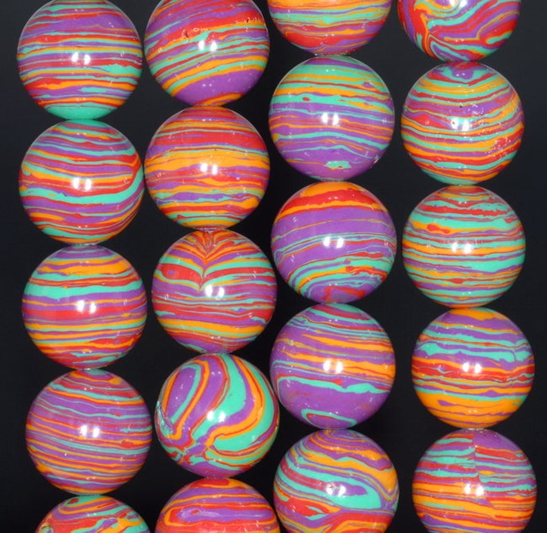 90183324-A153 14MM Rainbow Matrix Turquoise Gemstone Round Loose Beads 15.5 inch Full Strand