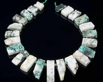 55X14-22X13MM Natural Fynchenite Phoenix Stone Chrysocolla Gradated Slice Stick Points Loose Beads 15.5 inch Full Strand (80016526-S14)