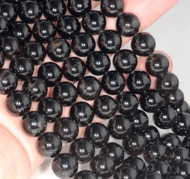 10MM Rare Morion Quartz Gemstone Grade AAA Round Loose Beads 7.5 inch Half Strand 80003786 H-B95