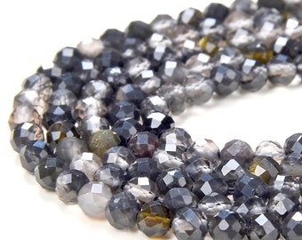 26.75 Cts 12 Inches Natural Drilled Snowflakes Obsidian Faceted Beads Strand 
