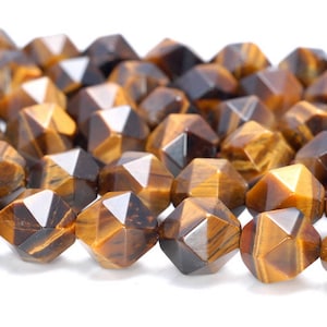 6MM Yellow Tiger Eye Beads Star Cut Faceted Grade AAA Genuine Natural Gemstone Loose Beads 15&quot; BULK LOT 1,3,5,10 and 50 (80005210-M20)