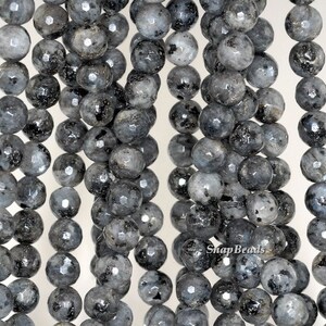 8mm Larvikite Gemstone Grey Black Faceted Round Loose Beads 15 inch Full Strand 90148761-239 image 1