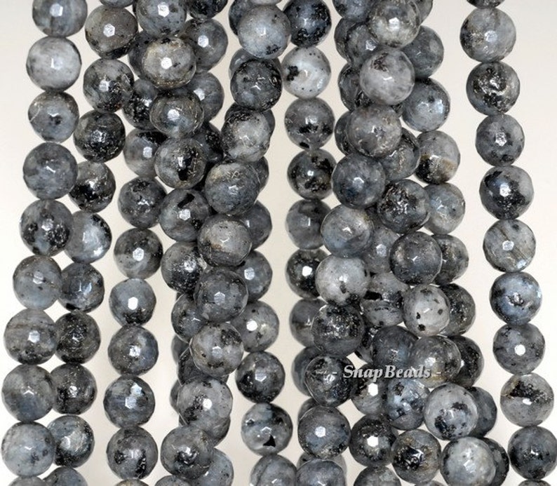 8mm Larvikite Gemstone Grey Black Faceted Round Loose Beads 15 inch Full Strand 90148761-239 image 1