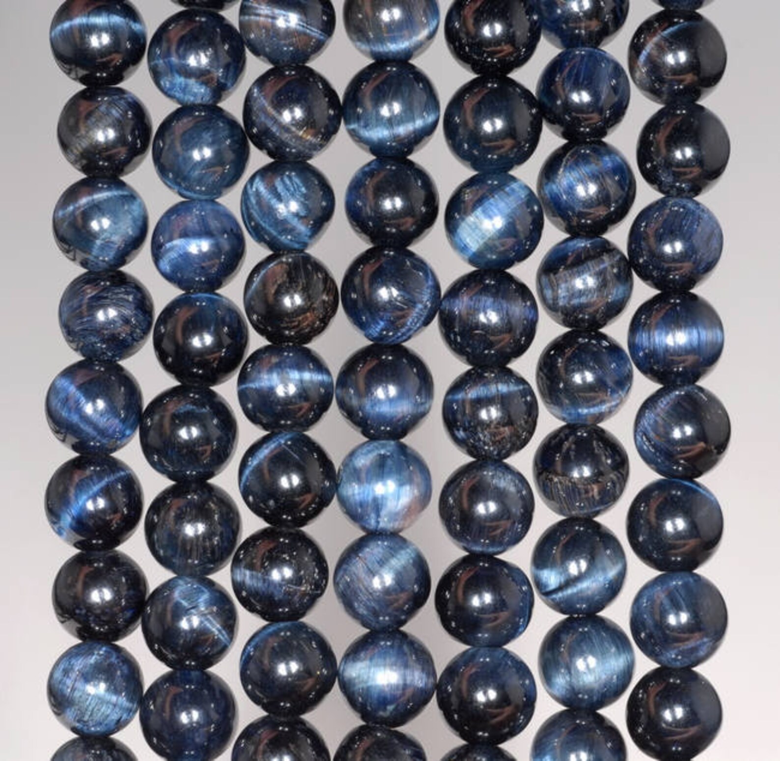thumbnail image 2 of Natural Hawk Eye Gray Blue Tiger Eye Round Loose Beads – Grade AAA Gemstone, Sizes 5-12mm 2 of 11
