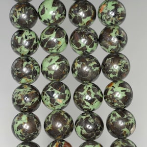 12mm Green Jasper With Pytite Gemstone Round Loose Beads 16 inch Full Strand (90185470-861)