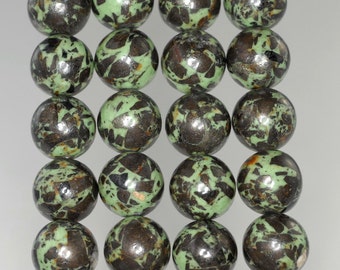 12mm Green Jasper With Pytite Gemstone Round Loose Beads 16 inch Full Strand (90185470-861)