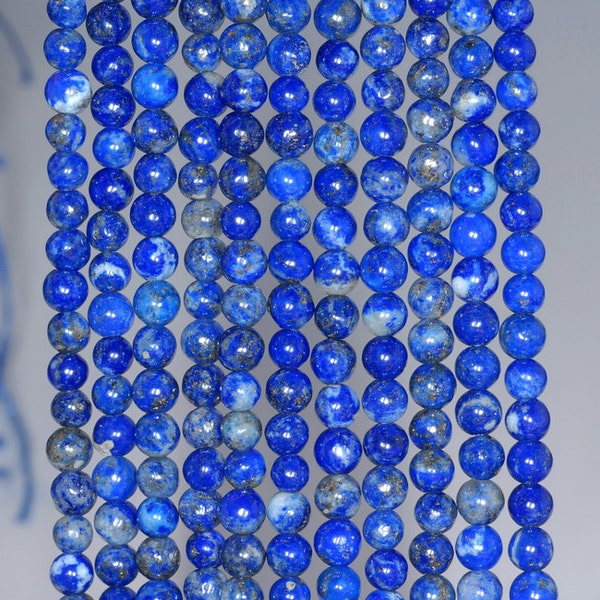 4MM Genuine Natural Lapis Lazuli Gemstones Grade AA Round Loose Beads 15.5 inch Full Strand (90113019-126A)