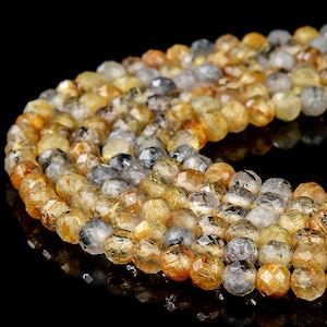 Natural Rutilated Quartz Gemstone Grade AAA Micro Faceted Round 4MM  Loose Beads 15 inch Full Strand (80018203-P95)