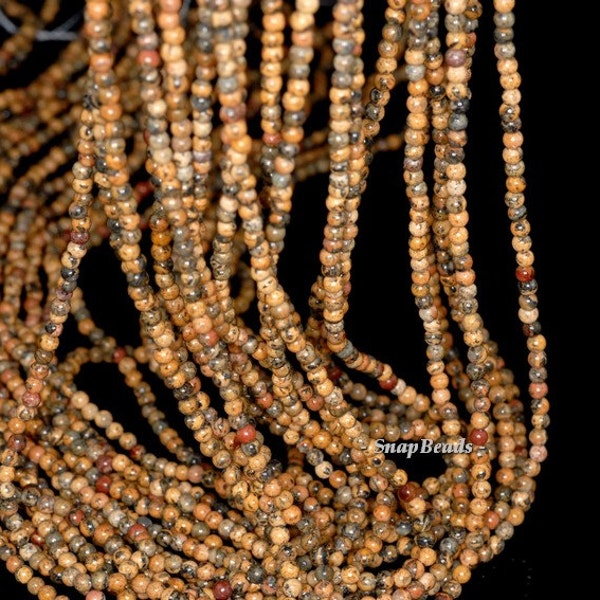 2mm Gobi Tan Leopardskin Jasper Gemstone Tan Brown Round 2mm Loose Beads 16 inch Full Strand (90149646-170-E)